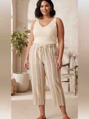 Torrid Plus Size Tan Striped Drawstring‎ Waist Casual Career Pants Size 5X SALE